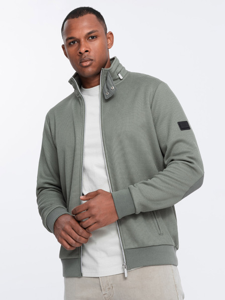 Ombre Clothing Khakifarbene Herrenjacke mit hohem Kragen und Fleece-Innenseite Ombre Clothing