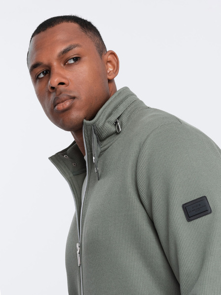 Ombre Clothing Khakifarbene Herrenjacke mit hohem Kragen und Fleece-Innenseite Ombre Clothing