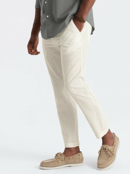 Ombre Clothing Cremefarbene Herren-Chinohose mit Leinenanteil Ombre Clothing
