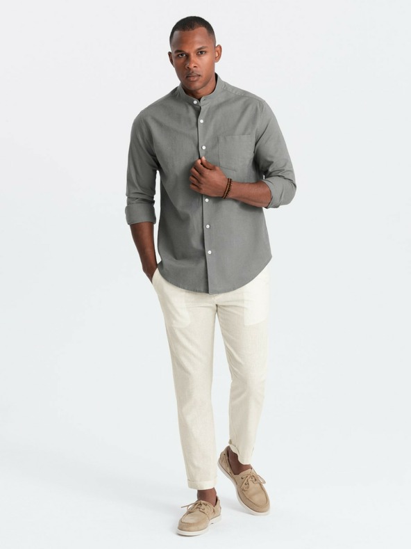 Ombre Clothing Cremefarbene Herren-Chinohose mit Leinenanteil Ombre Clothing