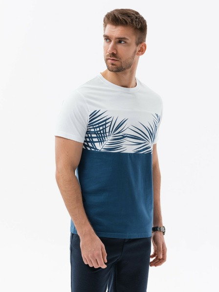 Ombre Clothing Weißes und blaues bedrucktes Herren-T-Shirt Ombre Clothing