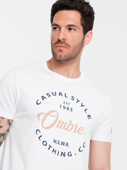 Ombre Clothing Weißes bedrucktes Herren-T-Shirt Ombre Kleidung