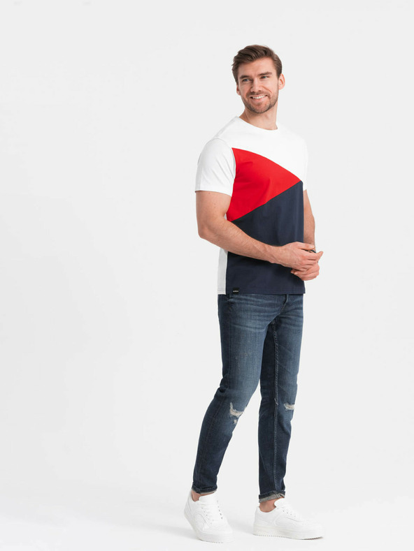 Ombre Clothing Rot-weißes Herren-T-Shirt aus Baumwolle Ombre Clothing