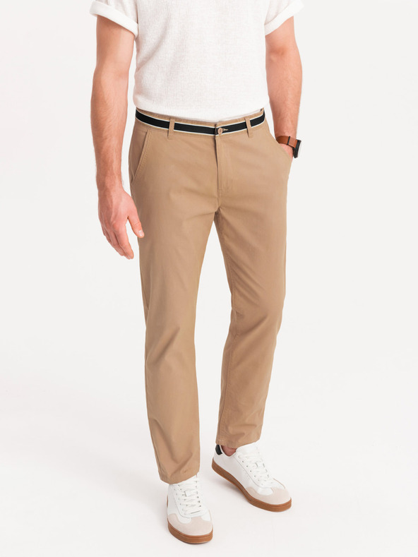 Ombre Clothing Beige Herren-Chinohose mit Ziergürtel Ombre Clothing