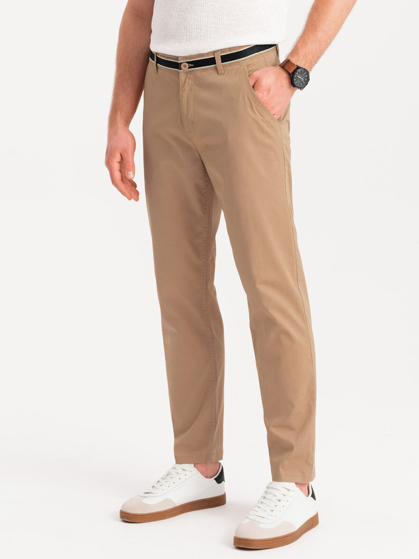 Ombre Clothing Beige Herren-Chinohose mit Ziergürtel Ombre Clothing