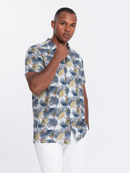 Ombre Clothing Weißes gemustertes Kurzarmhemd für Herren Ombre Clothing