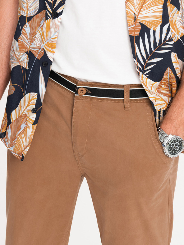 Ombre Clothing Braune Herren-Chinohose mit Ziergürtel Ombre Clothing