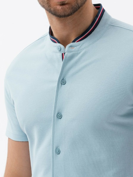 Ombre Clothing Blaues Herren-Strickhemd mit kurzen Ärmeln Ombre Clothing