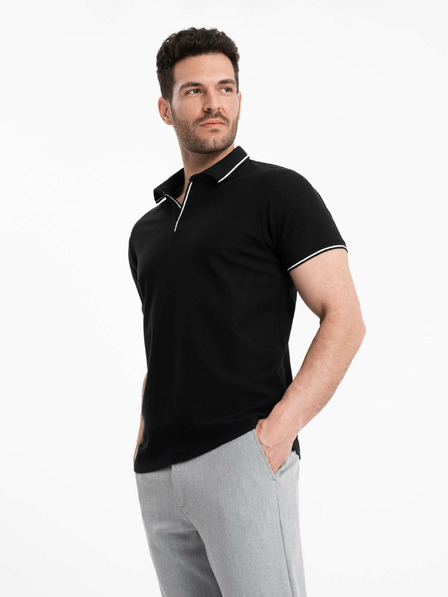 Ombre Clothing Schwarzes Herren-Poloshirt ohne Knöpfe Ombre Clothing