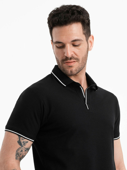 Ombre Clothing Schwarzes Herren-Poloshirt ohne Knöpfe Ombre Clothing