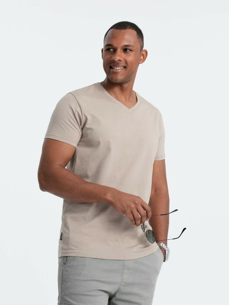 Ombre Clothing Klassisches BASIC-T-Shirt aus Baumwolle mit V-Ausschnitt - sand V5 OM-TSBS-0145 Ombre Clothing