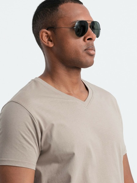 Ombre Clothing Klassisches BASIC-T-Shirt aus Baumwolle mit V-Ausschnitt - sand V5 OM-TSBS-0145 Ombre Clothing