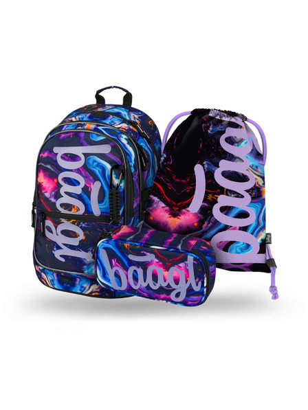 BAAGL  Lila Schulset - Rucksack, Mäppchen, Tasche Baagl Core Marble