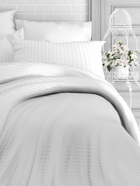 Kvalitex Satin-Verlängerungsbettwäsche mit Streifen 140x220, 70x90cm WEISS