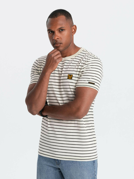 Ombre Clothing Gestreiftes Herren-T-Shirt mit Aufnäher Ombre Clothing