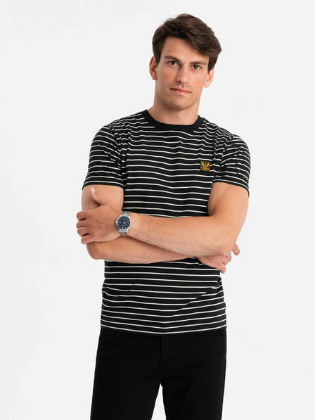 Ombre Clothing Gestreiftes Herren-T-Shirt mit Aufnäher Ombre Clothing