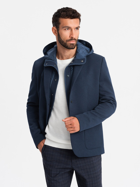 Ombre Clothing Herren Kapuzenjacke mit hohem Kragen dunkelblau Ombre Clothing