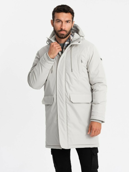 Ombre Clothing Lange klassische Herren-Parka-Jacke creme Ombre Clothing