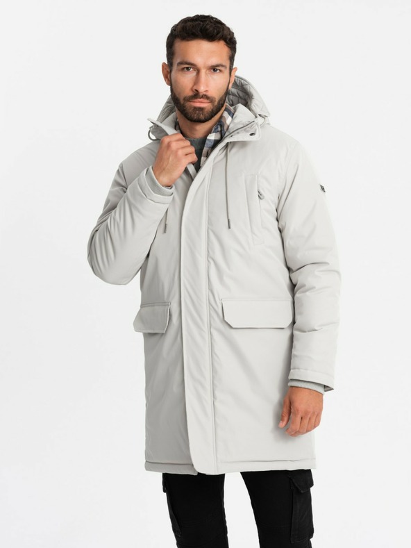 Ombre Clothing Lange klassische Herren-Parka-Jacke creme Ombre Clothing