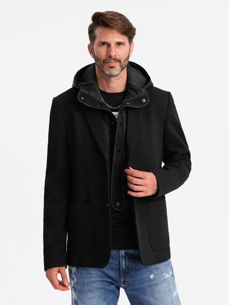 Ombre Clothing Herrenjacke mit hohem Kragen und Kapuze schwarz Ombre Clothing