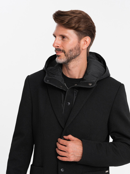 Ombre Clothing Herrenjacke mit hohem Kragen und Kapuze schwarz Ombre Clothing