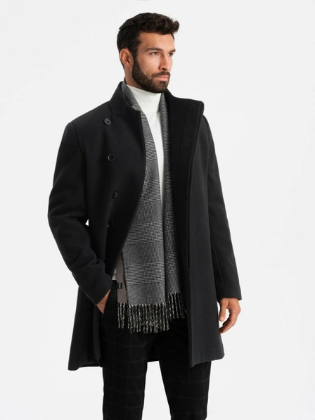 Ombre Clothing Herrenmantel mit hohem Kragen und asymmetrischem Verschluss schwarz Ombre Clothing