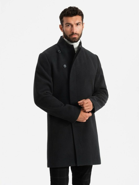 Ombre Clothing Herrenmantel mit hohem Kragen und asymmetrischem Verschluss schwarz Ombre Clothing