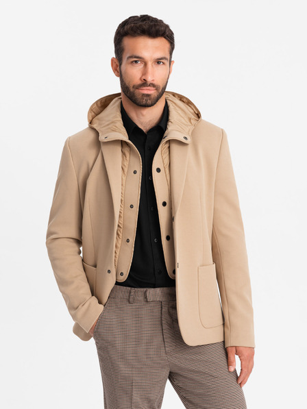Ombre Clothing Herrenjacke mit hohem Kragen und Kapuze Hellbraun Ombre Kleidung