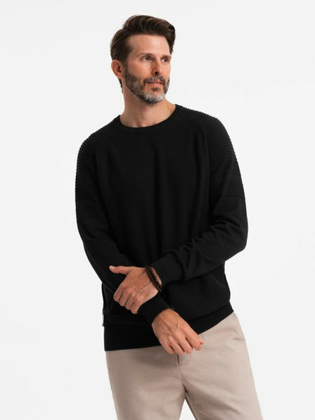 Ombre Clothing Herren Raglan-Pullover mit gerippten Ärmeln Schwarz Ombre Kleidung