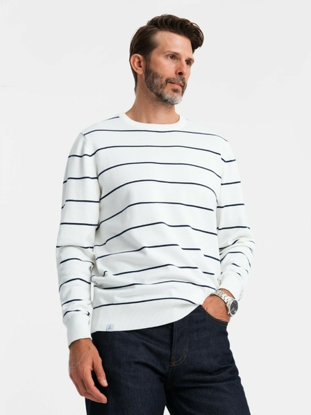 Ombre Clothing Herren Casual Pullover mit horizontalen Streifen Creme Ombre Kleidung
