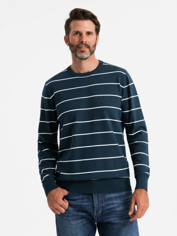 Ombre Clothing Herren Freizeitpullover mit Querstreifen dunkelblau Ombre Clothing
