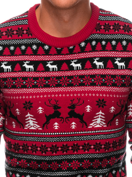 Edoti Herren-Weihnachtspulli mit Norwegermuster rot EDOTI