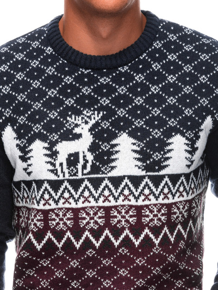 Edoti Herren-Weihnachtspulli mit Norwegermuster dunkelblau EDOTI