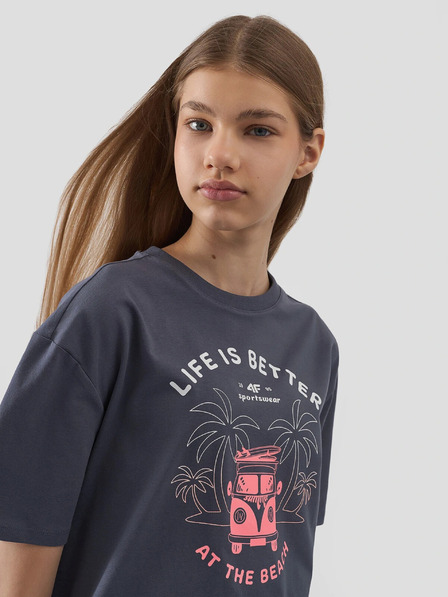 4F Mädchen Oversize-T-Shirt mit Druck 4F