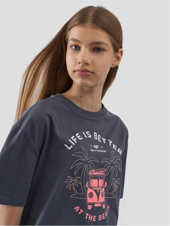 4F Mädchen Oversize-T-Shirt mit Druck 4F