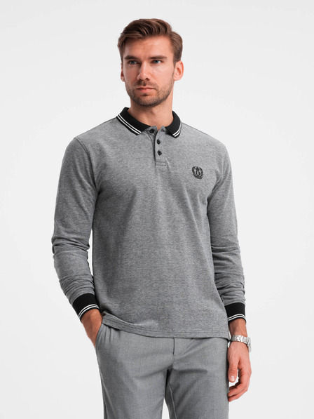 Ombre Clothing Langärmeliges besticktes Herren-Poloshirt Ombre Clothing