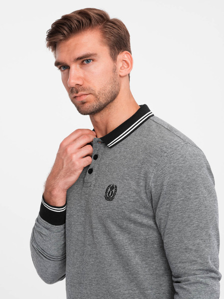 Ombre Clothing Langärmeliges besticktes Herren-Poloshirt Ombre Clothing