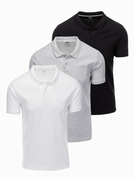 Ombre Clothing Herren Baumwoll-Poloshirt BASIC - Schwarz/Melange Grau/Weiß V2 OM-POBS-0133 Ombre Clothing