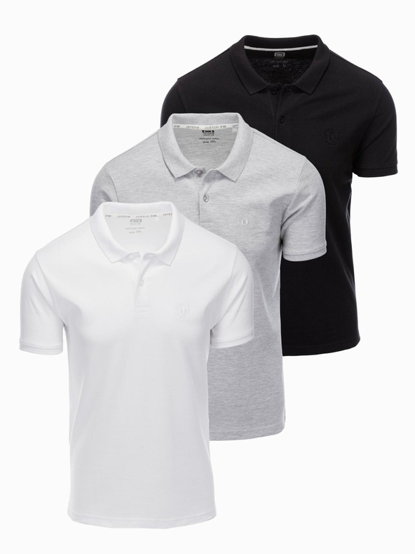Ombre Clothing Herren Baumwoll-Poloshirt BASIC - Schwarz/Melange Grau/Weiß V2 OM-POBS-0133 Ombre Clothing