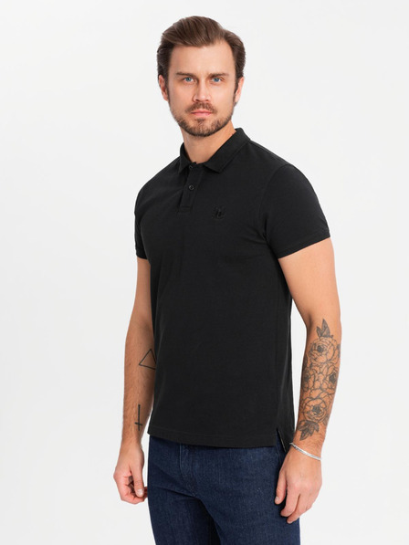 Ombre Clothing Herren Baumwoll-Poloshirt BASIC - Schwarz/Melange Grau/Weiß V2 OM-POBS-0133 Ombre Clothing