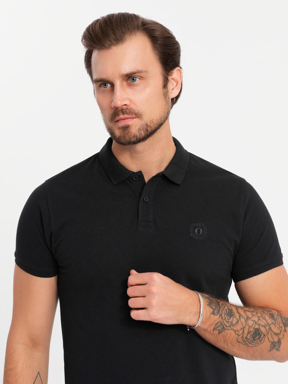 Ombre Clothing Herren Baumwoll-Poloshirt BASIC - Schwarz/Melange Grau/Weiß V2 OM-POBS-0133 Ombre Clothing