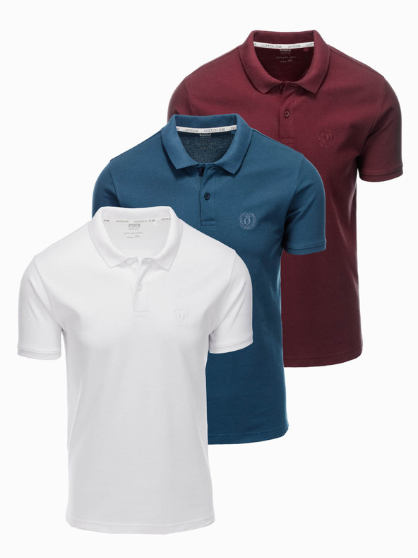 Ombre Clothing Herren-Poloshirt aus Baumwolle BASIC - weiß/burgund/dunkelblau V4 OM-POBS-0133 Ombre Clothing