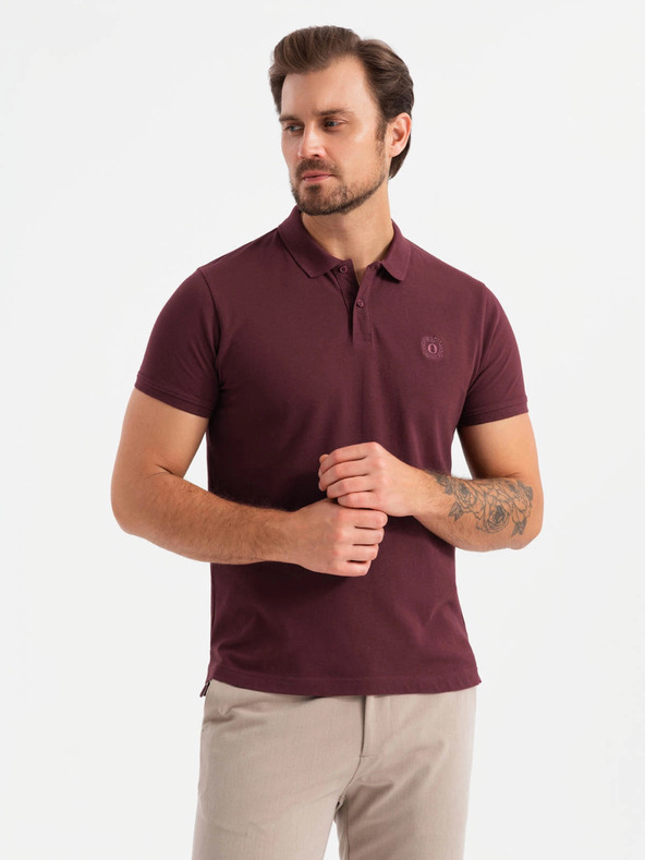Ombre Clothing Herren-Poloshirt aus Baumwolle BASIC - weiß/burgund/dunkelblau V4 OM-POBS-0133 Ombre Clothing