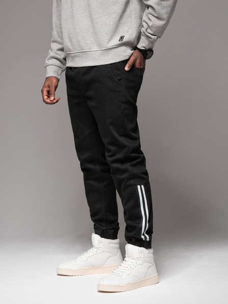 Ombre Clothing Herren-Trainingshose aus Denim mit Borte - schwarz V2 OM-PADJ-0156 Ombre Clothing