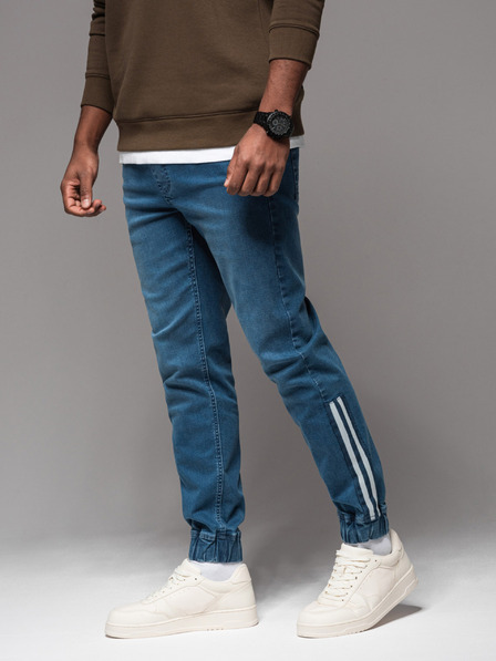 Ombre Clothing Herren-Trainingshose aus Denim mit Besatz - blau V3 OM-PADJ-0156 Ombre Clothing