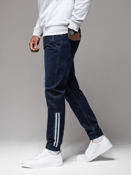 Ombre Clothing Herren-Trainingshose aus Denim mit Paspel - dunkelblau V4 OM-PADJ-0156 Ombre Clothing