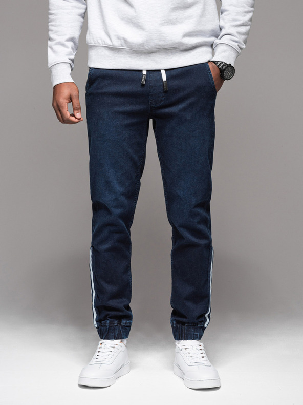 Ombre Clothing Herren-Trainingshose aus Denim mit Paspel - dunkelblau V4 OM-PADJ-0156 Ombre Clothing