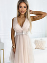 numoco 523-3 Ausschnitt Tüllkleid mit Schleife - beige