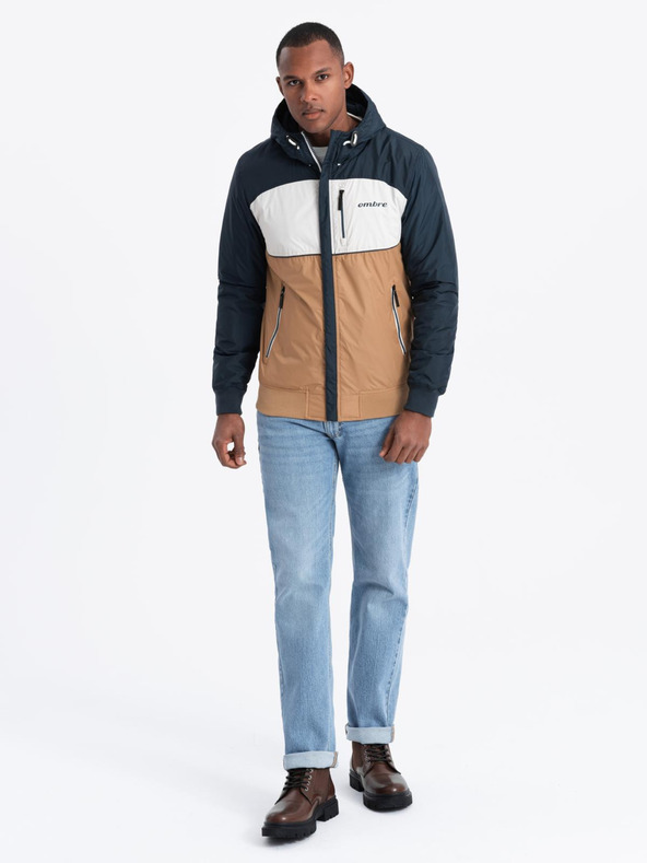 Ombre Clothing Leichte farbige Herren-Sportjacke mit Fleece braun Ombre Clothing