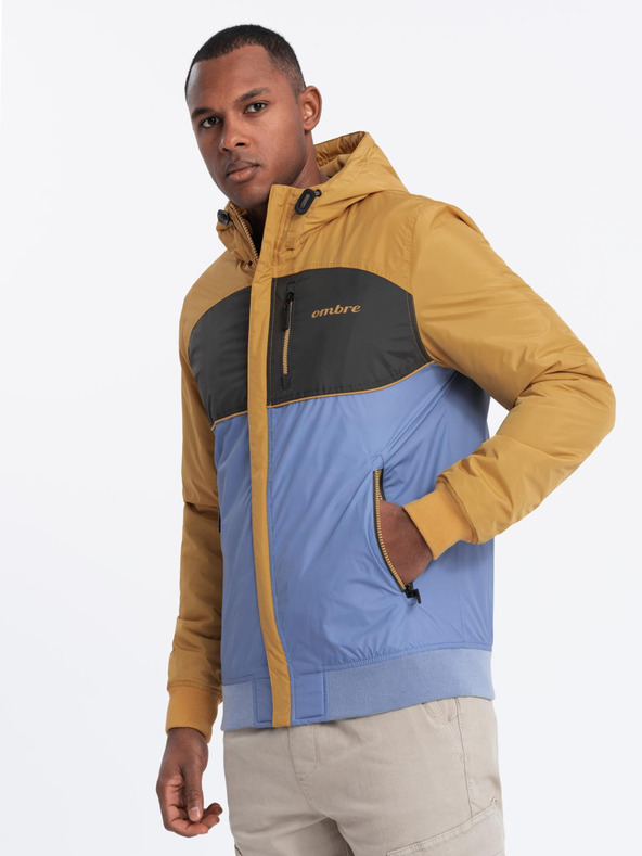 Ombre Clothing Leichte farbige Herren-Sportjacke mit Fleece blau Ombre Clothing